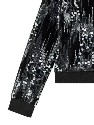 Guess Girls Sequin Velvet Zip Up Top In Black