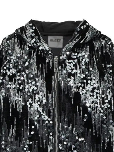 Guess Girls Sequin Velvet Zip Up Top In Black