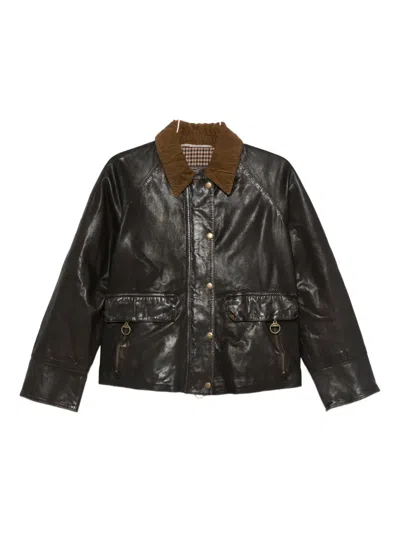 The Jackie Leathers Corduroy-collar Leather Jacket In Brown