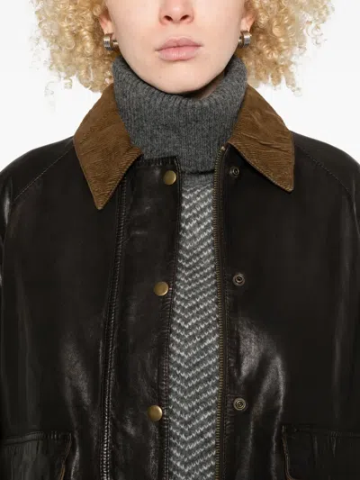 The Jackie Leathers Corduroy-collar Leather Jacket In Brown