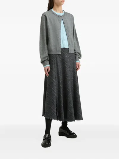 B+ab Checked Frayed-hem Asymmetric Skirt In Black