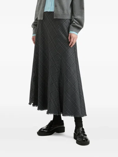 B+ab Checked Frayed-hem Asymmetric Skirt In Black