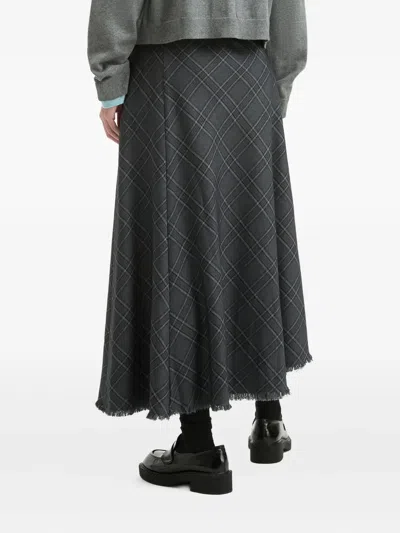 B+ab Checked Frayed-hem Asymmetric Skirt In Black