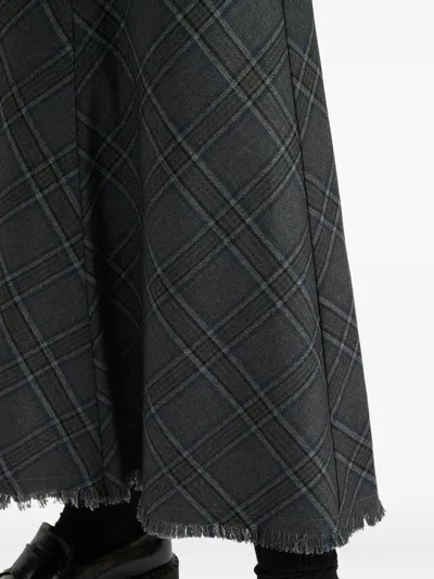 B+ab Checked Frayed-hem Asymmetric Skirt In Black