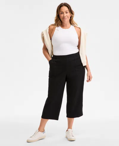 Style & Co Plus Size Pull-on Cropped Pants, Exclusively At Macy's In Black
