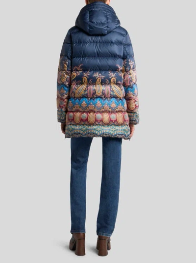 Etro Long Hooded Quilted Jacket With Paisley Pattern In Multi