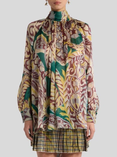 Etro , Silk Blouse With Silk Scarf, Woman, Multicolour, Size 48 In Multi