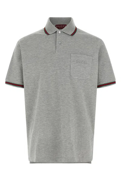 Gucci Grey Polo Shirt With Web Details And Logo Lettering On The Front In Wool Blend Man In Gray