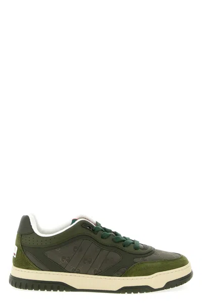 Gucci Round Toe Re-web Sneakers With Contrast Panel In Green