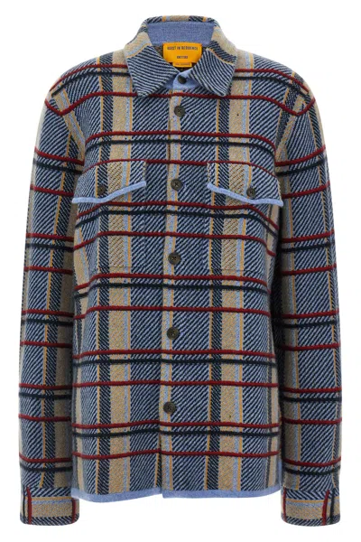 Guest In Residence Heather Blue Plaid Cashmere Work Shirt Jacket In Blue