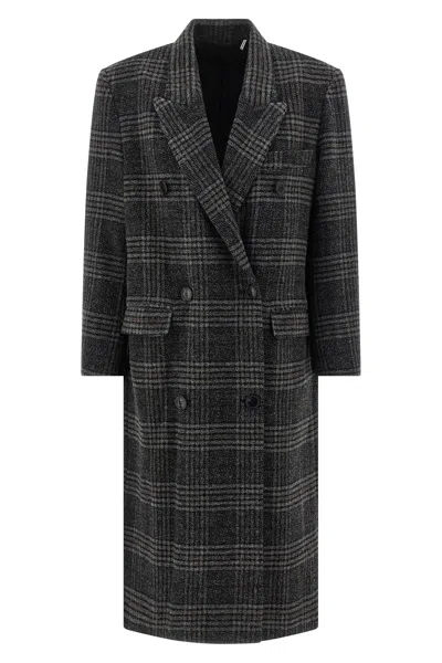 Isabel Marant Étoile Double-breasted Grey Plaid Coat With Structured Silhouette In Gray