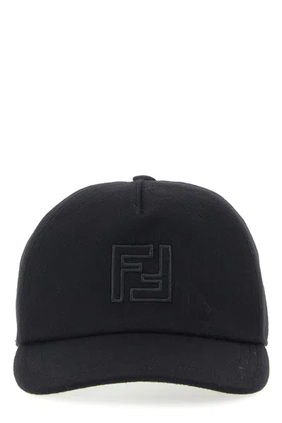 Fendi Cashmere And Wool Cap Featuring Embroidery In Black
