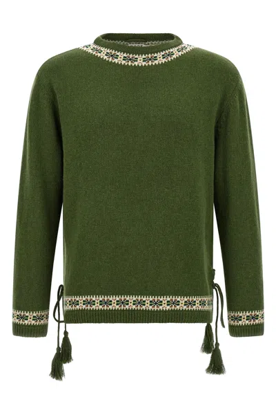 Bode Moritz Tassel Trim Virgin Wool Sweater In Green
