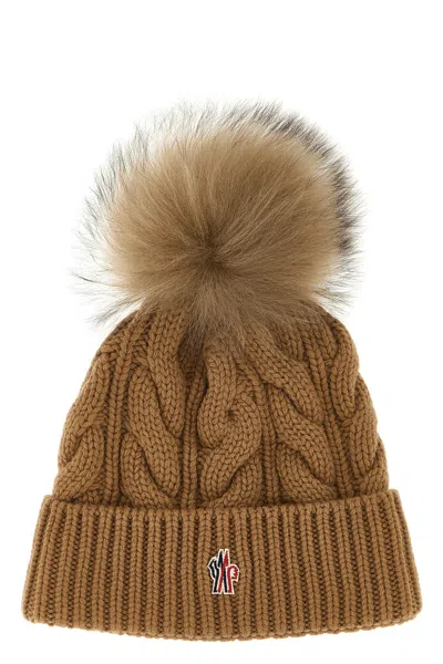 Moncler Grenoble Biscuit Wool Blend Beanie Hat In Brown