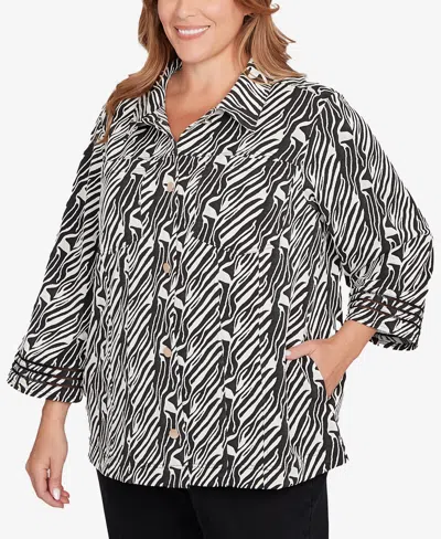 Ruby Rd. Plus Size Zebra Collared Knit Swing Jacket In Multi