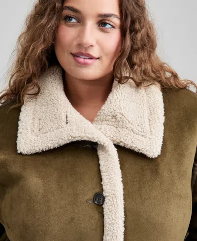 And Now This Trendy Plus Size Faux Suede Sherpa Jacket, Macy's Exclusive In Green
