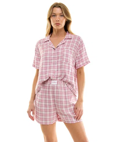 Roudelain Women's 2-piece Boxy Notch Collar Top With Boxer Shorts Set In Pink