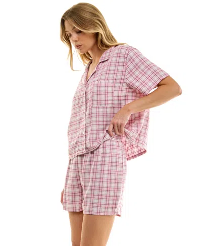 Roudelain Women's 2-piece Boxy Notch Collar Top With Boxer Shorts Set In Pink