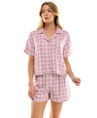 Roudelain Women's 2-piece Boxy Notch Collar Top With Boxer Shorts Set In Pink