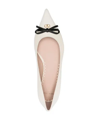 Valentino Vlogo Leather Ballerina Flat In White