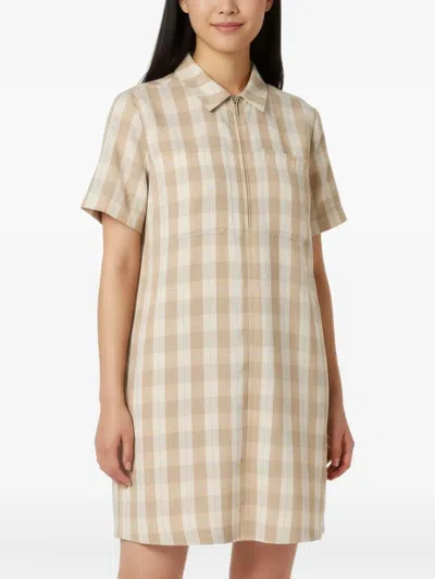 Lee Mathews Gingham Zip-front Shirt Mini Dress In Neutral