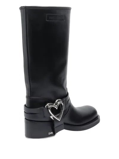 Mach&mach Heart Detail Knee-high Block Heel Boots In Black