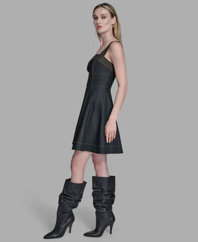 Bcbg Women's Square Neck Denim Dress In Black