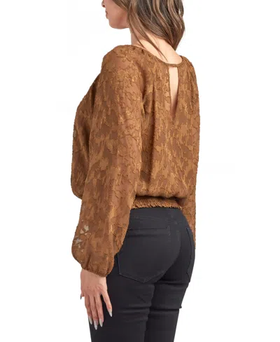 Bcx Juniors' Solid Burnout Long Sleeve Top In Brown