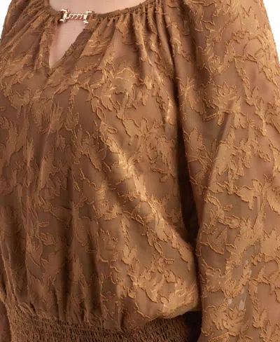 Bcx Juniors' Solid Burnout Long Sleeve Top In Brown