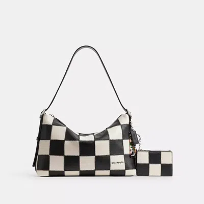 Coach Zip Card Case With Key Ring In Checkerboard Upcrafted Leather In Multi