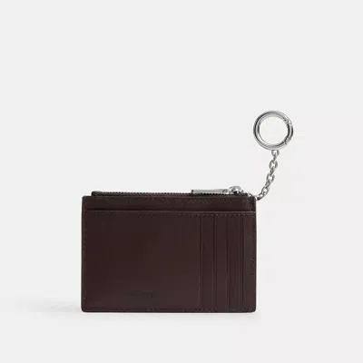 Coach Zip Card Case With Key Ring In Checkerboard Upcrafted Leather In Brown