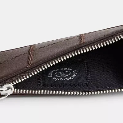 Coach Zip Card Case With Key Ring In Checkerboard Upcrafted Leather In Brown