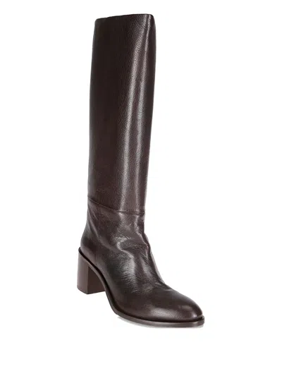 P.a.r.o.s.h Mid-heeled Leather Boots With Minimalist Design In Brown