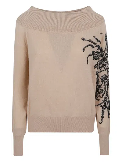 Ermanno Scervino Cashmere Sweater With Boat Neck Design In Neutral