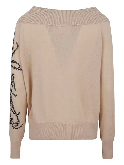 Ermanno Scervino Cashmere Sweater With Boat Neck Design In Neutral