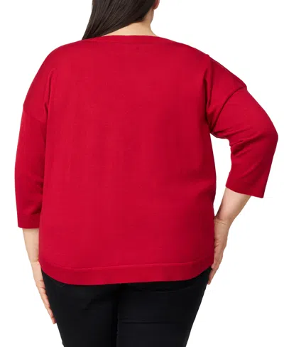 Melissa Paige Plus Size Button-trim Drop-shoulder Sweater In Red