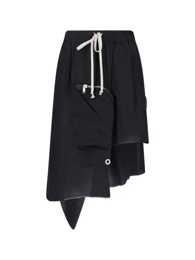 Rick Owens Midi Skirt With Asymmetric Hem And Pockets In Black