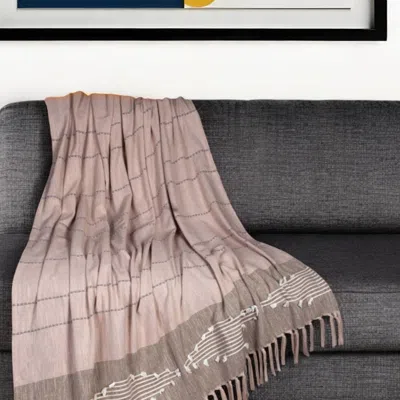 Hivvago 50" X 60" Brown And Tan Woven Cotton Striped Throw Blanket With Fringe And Embroidery In Neutral