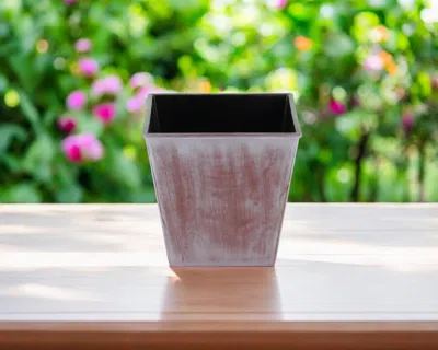 Hivvago 5" Brown And Off White Textural Tone On Tone Recycled Plastic Indoor Outdoor Square Pot Planter In Brown