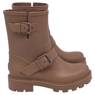 Jimmy Choo Yael Flat Rain Boots In Brown Rubber In Brown