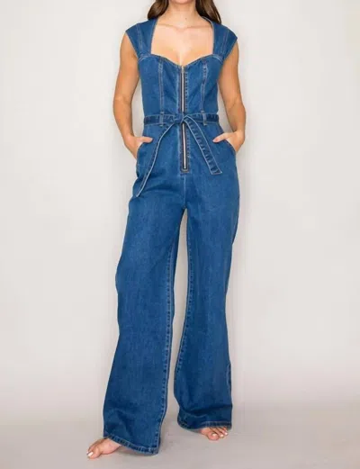 Curds & Whey Zip Front Jumpsuit In Denim In Blue