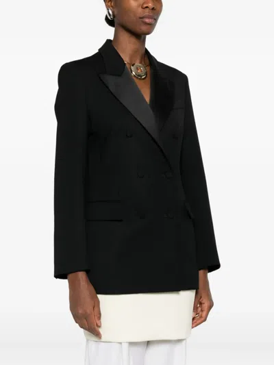 P.a.r.o.s.h Satin-lapel Double-breasted Jacket In Black