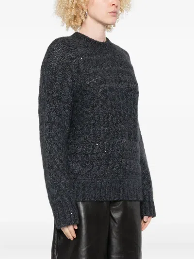Eleventy Cable-knit Sequin-embellished Sweater In Gray