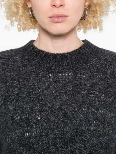 Eleventy Cable-knit Sequin-embellished Sweater In Gray