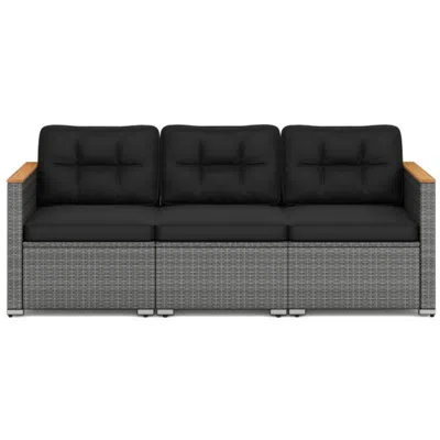 Hivvago 3-seat Patio Couch Sofa Pe Rattan Loveseat Furniture Set With Deep Seating And Cushion-mix Grey In Black