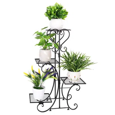 Hivvago Elegant Black Metal 4-shelf Plant Stand In Multi