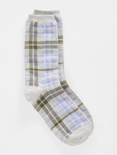 Talbots Dusk Plaid Trouser Socks - Grey Sky Heather - 001  In Gray