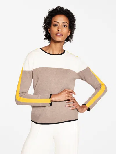 Talbots Plus Size - Crewneck Sweater - Colorblock - Dusty Mocha Heather - X  In Multi