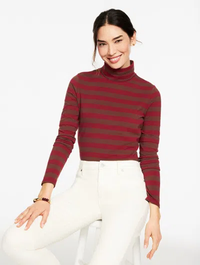 Talbots Plus Size - Classic Turtleneck Top - Barnet Stripe - Port Wine/dark Walnut - 1x  In Red