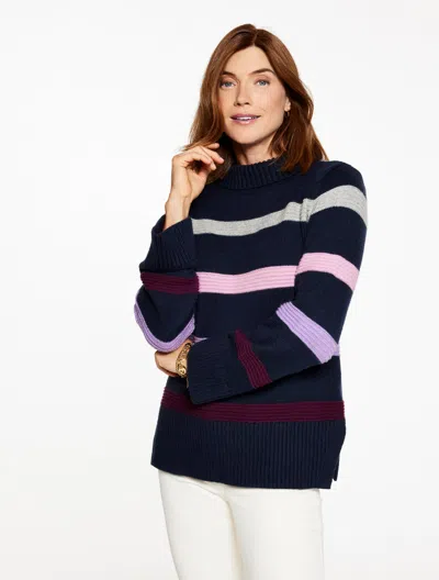 Talbots Plus Size - Soft Cable Knit Mockneck Sweater - Multi Stripe - Indigo - 3x  In Purple